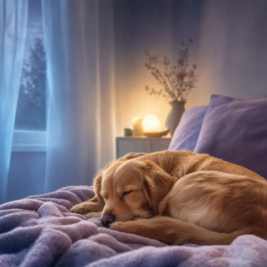 A dog curled up sleeping peacefully on a soft blanket