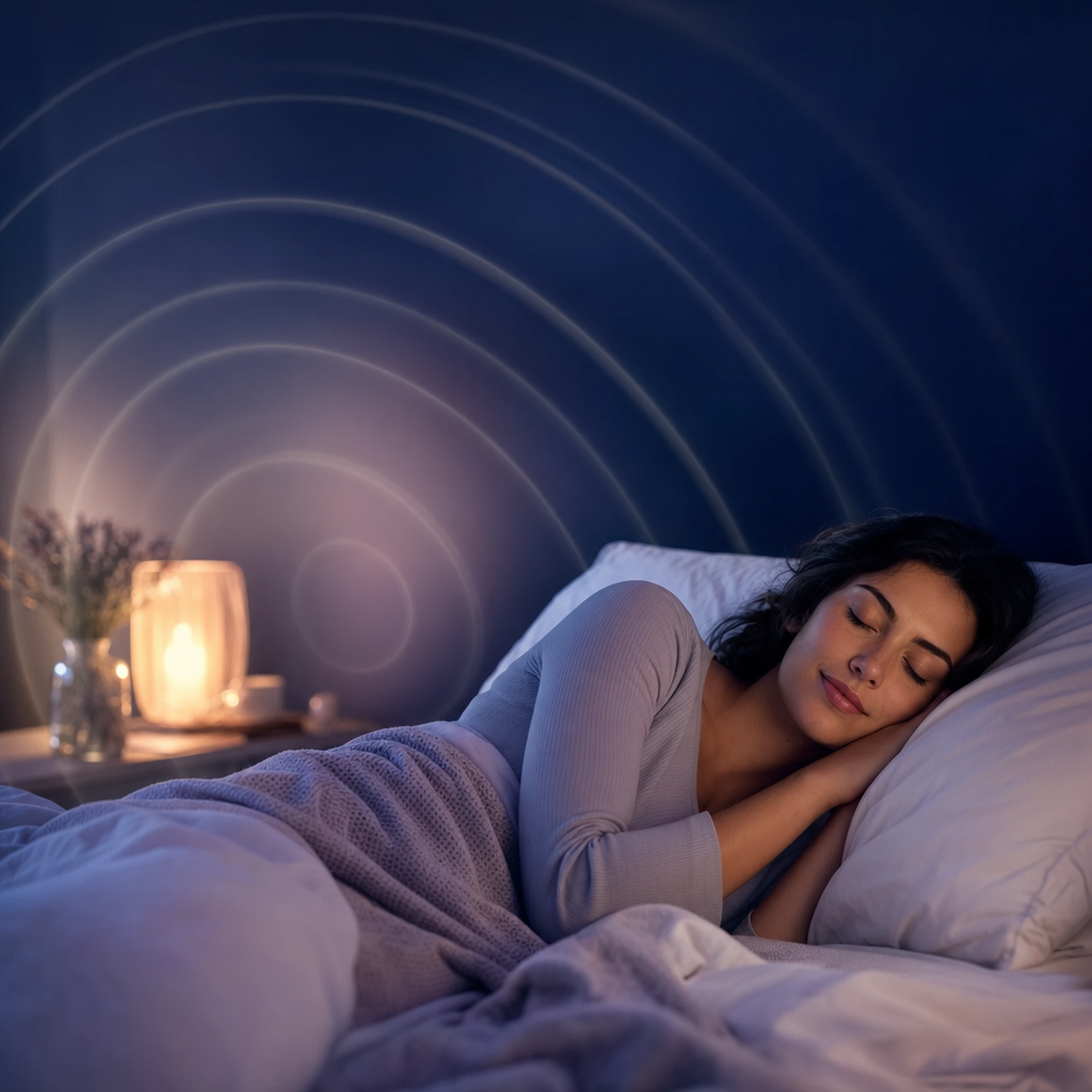 A person sleeping with soft ripples of light in the air